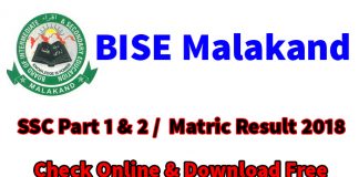 bise malakand matric part 1 and part 2 result online 2018