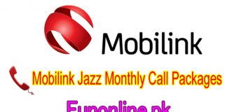 mobilink jazz monthly call packages 30 days call offers