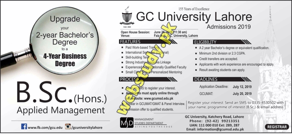 gc university lahore phd admission 2023
