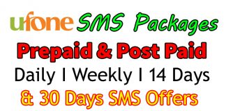 ufone sms package daily, weekly, monthly 14 days