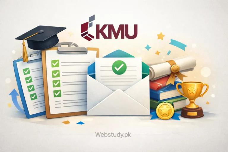 Illustration of KMU undergraduate merit list admissions design with academic icons