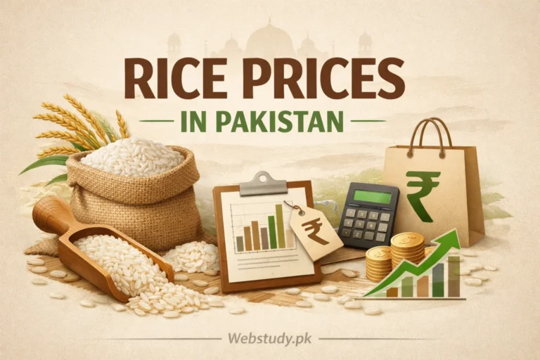 Rice price visual with grain icons and market price design elements
